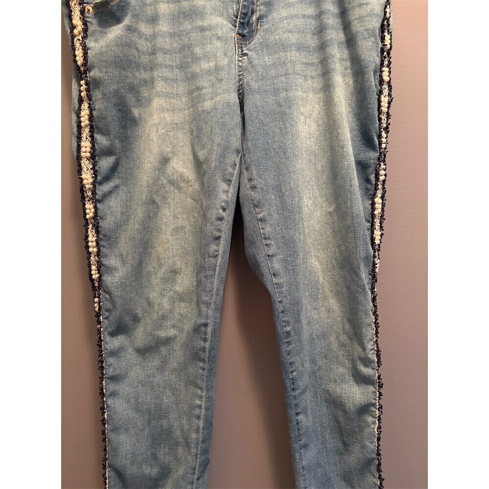 Ashley Stewart Jeans Womens Plus Size 16 Blue Skinny Pearl Beaded Stripe - Picture 3 of 9